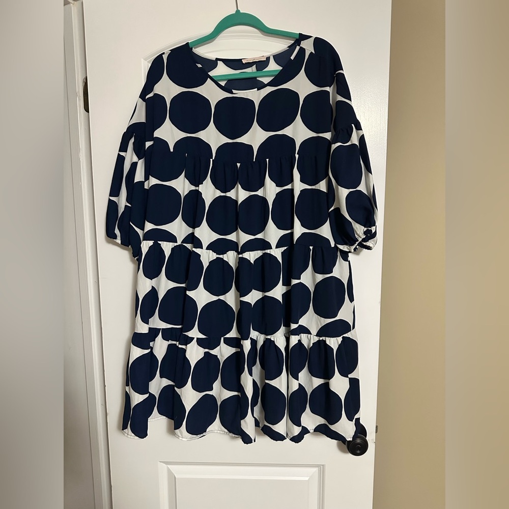 Ces Femme Navy and White Polka Dot Dress